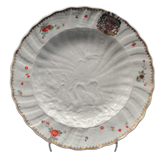 Plate from the Swan Service, c. 1740 (Wikimedia, Gardiner Museum Toronto)